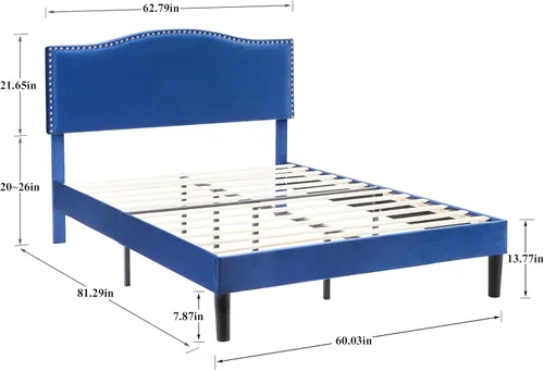Miniatura 2 de VECELO Base de cama tamaño Queen, base de cama de plataforma con cabecera tapizada de altura ajustable, marcos resistentes y fuerte soporte