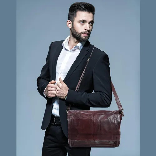 Miniatura 7 de Bolso de mensajero de cuero real para hombres y mujeres Maletín para laptop para oficina, universidad, correa de hombro ajustable