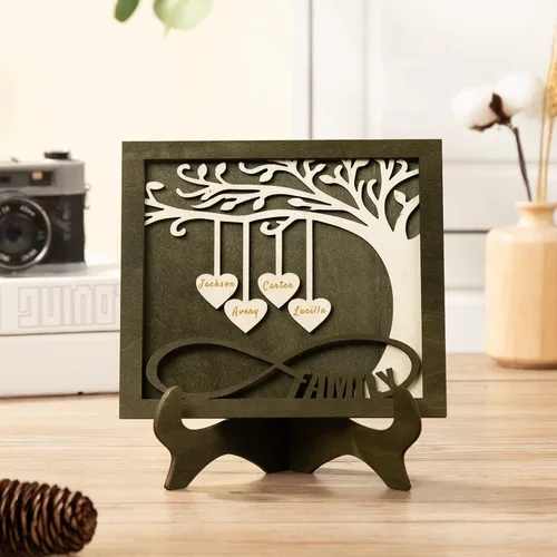 Miniatura 7 de Árbol genealógico con etiqueta de corazón, placas de madera grabadas personalizadas, regalos personalizados para madres, padres, escritorio, nombres
