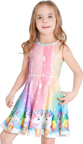 LaBeca Vestidos de Niñas Sin Mangas de Manga Larga para Niñas Pequeñas y Grandes Unicornio Sirena Vestidos Casuales