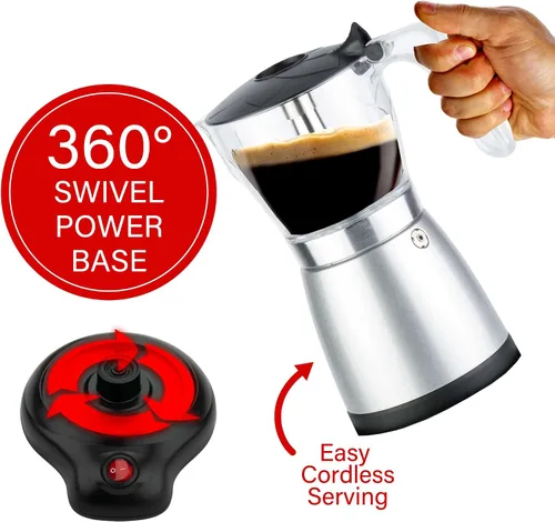 Miniatura 3 de Brentwood TS-119BK Máquina eléctrica inalámbrica de 550 vatios para café expreso, 6 porciones (negro)