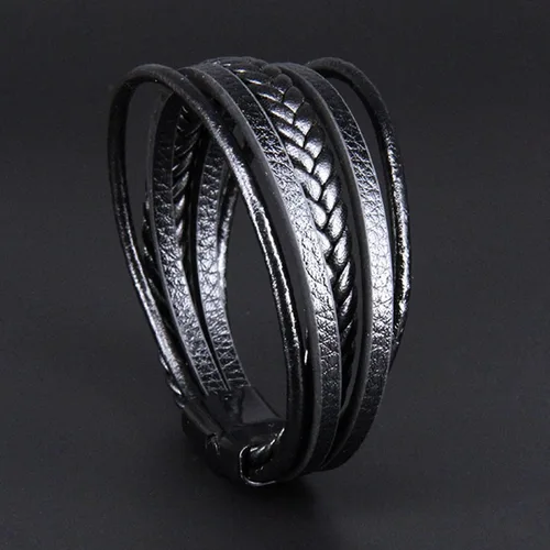 Miniatura 2 de Long tiantian Mens Bracelet Bracelet for Men Leather Cuff Bracelet Black Leather Wrap Bracelet Studded Boho Cuff Bracelets Handmade Splicing Bangle