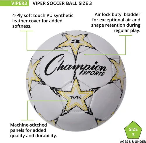 Miniatura 3 de Champion Sports Balón de fútbol Viper - Pelota de entrenamiento de TPU suave al tacto en tamaños 3,4,5 para jugar en interiores y exteriores