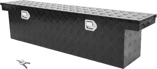 BLACKHORSE-RACING Caja de herramientas resistente de aluminio para camioneta pickup con patrón de 5 clavos, con asas laterales, cerradura y llave,