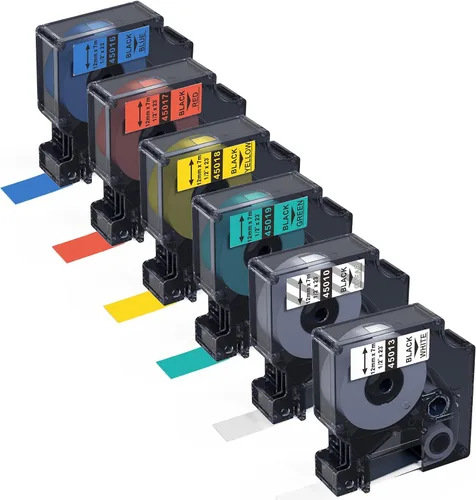 Label KINGDOM Recambios para rotuladora Dymo 45013 45010 45016 45017 45018 45019 (negro sobre blanco/transparente/azul/rojo/amarillo/verde), para