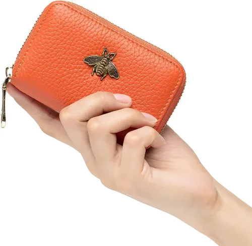 Miniatura 6 de imeetu - Tarjetero de cuero con cremallera y contra identificación por radiofrecuencia (RFID) pequeño, cartera para mujer