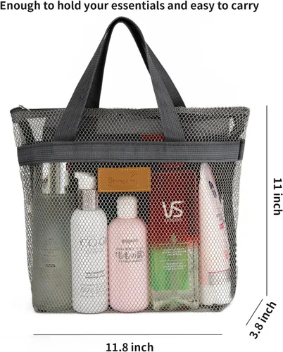 Miniatura 6 de TOPASION Bolsa de ducha de malla portátil, organizador de baño y aseo colgante con cremallera para viajes, gimnasio, campamento, dormitorios
