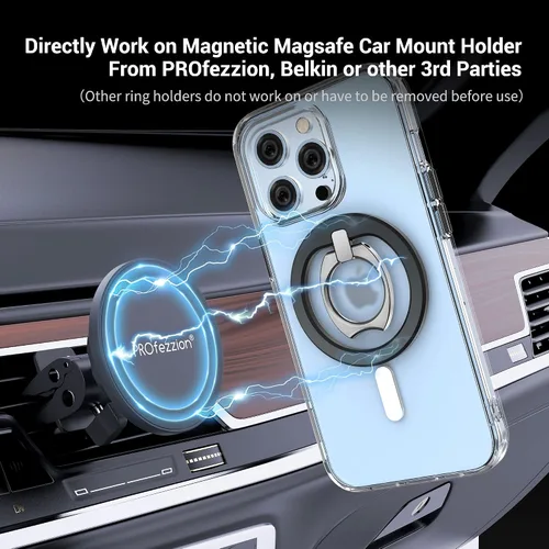 Miniatura 6 de PROfezzion Soporte de anillo de metal fino para MagSafe, agarre magnético extraíble y fuerte para iPhone 17, 16, 15, 14, 13, 12 Pro Max, con funda