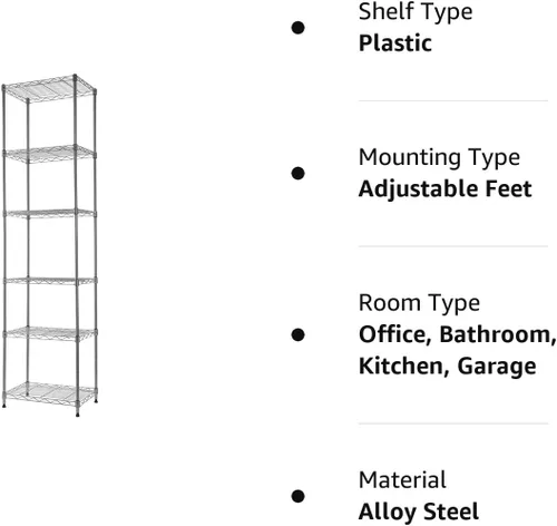 Miniatura 7 de REGILLER Estante de almacenamiento de acero con 6 alambres, estantes ajustables para lavandería, baño, cocina, despensa, armario