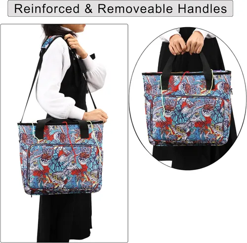 Miniatura 6 de Bolsa de almacenamiento de hilo para tejer, organizador de ganchillo de gran capacidad, bolsa de viaje portátil con correa para el hombro, estuche