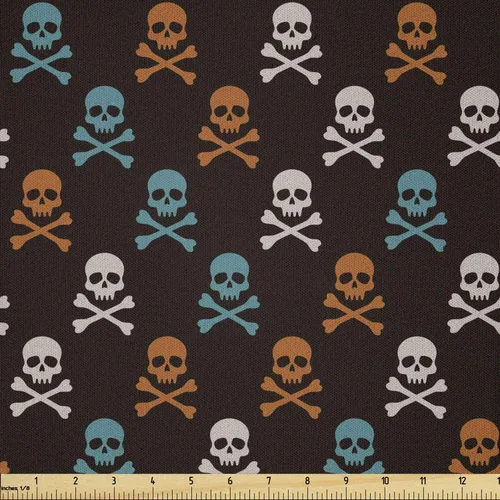 Miniatura 48 de Ambesonne The Yard, tela de calavera colorida con temática de Halloween, diseño de calavera y huesos cruzados, divertido estampado de dibujos