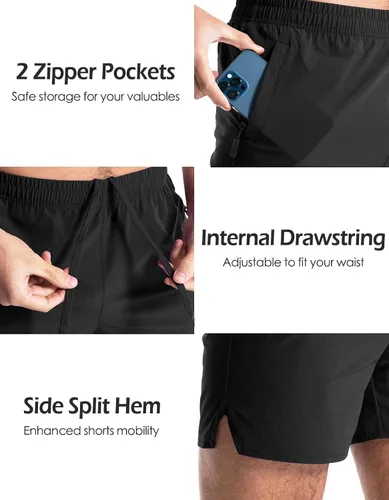 Miniatura 3 de Aolesy Pantalones cortos de gimnasio para hombre, de secado rápido, de 5 pulgadas, con bolsillos con cremallera, pantalones cortos deportivos