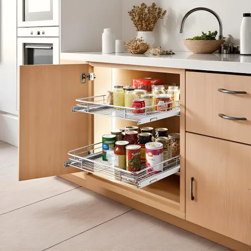 Miniatura 7 de JOWBOOW Organizador de gabinete extraíble (20" An x 21" Pr), Estantes extraíbles para gabinetes de cocina, Cajones deslizables de metal resistente