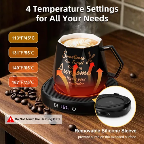 Miniatura 2 de You're Awesome Juego de Calentador de Tazas de Café, Calentador de Tazas de Café Eléctrico Inteligente para Escritorio de Oficina, 4 Ajustes