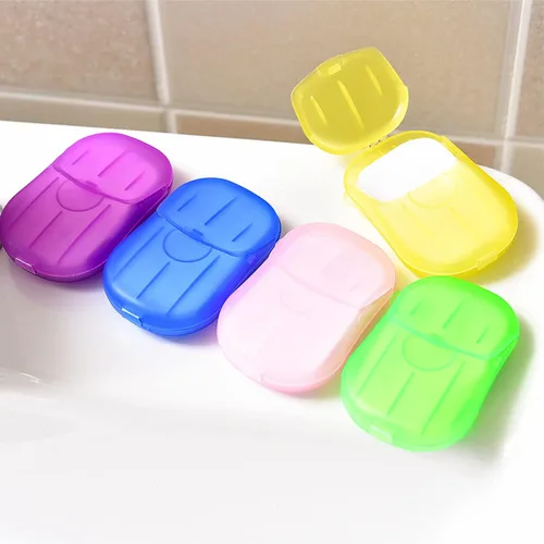 Miniatura 3 de XXYXXY 20 cajas (400 hojas) portátil desechable de viaje jabón de mano hoja de papel lavado a mano hoja de jabón de papel de baño (color al azar)