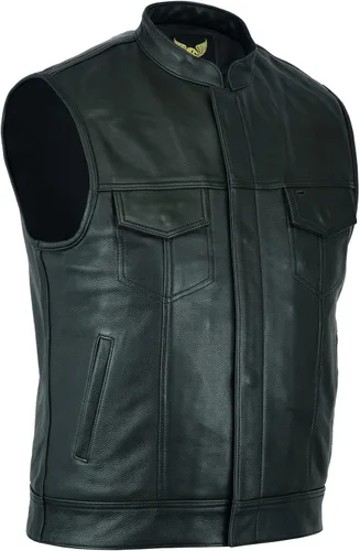 Miniatura 8 de Leatherick Mens Black Motorcycle Vests - Top Grain Cow Leather SOA Club & Traditional Paisley Satin Liner Leather Biker Vests Negro (sin cuello)
