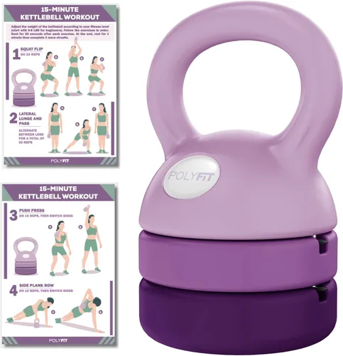 Polyfit Adjustable Kettlebell | 5 lb - 12 lb | Kettlebells Weights Set for Home Gym | Kettle Bell Sets for Women at Home Púrpura