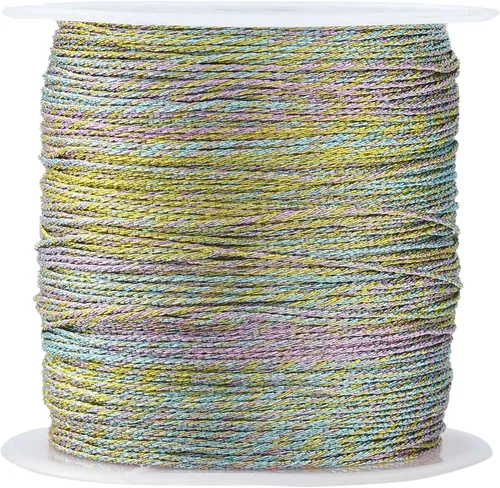 Miniatura 17 de LiQunSweet 10 rollos de 24 yardas (72.2 ft)/rollo de cordones metálicos redondos coloridos de poliéster para collares, pulseras, joyas