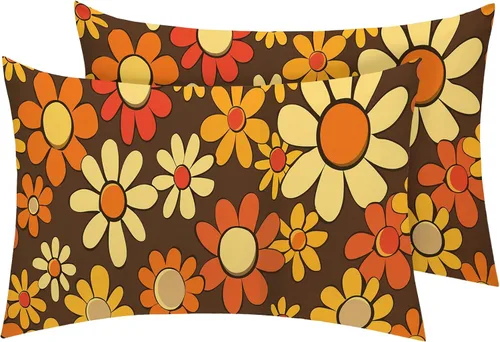 Juego de 2 fundas de almohada retro de los años 70 de tamaño estándar, fundas de almohada de microfibra suave y transpirable con cierre de sobre,