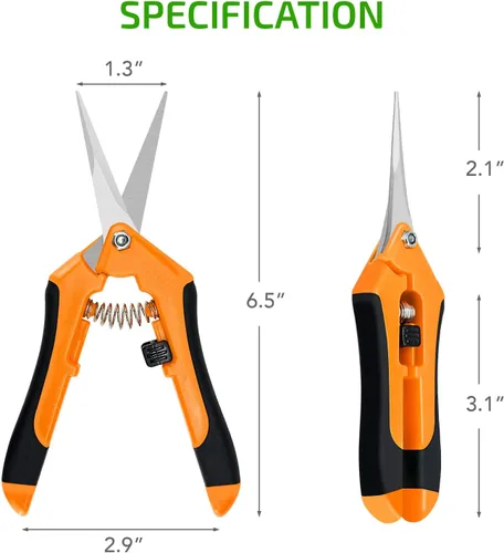 Miniatura 3 de iPower GLPRNR6OR - Tijeras de podar de jardinería de 6.5 pulgadas con cuchillas rectas de acero inoxidable para recortar hierbas, plantas, Naranja