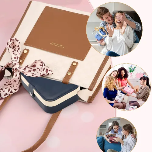 Miniatura 6 de Joyero de viaje, organizador de joyas pequeño de piel sintética para mujeres y niñas, mini estuche de viaje portátil de doble capa para guardar