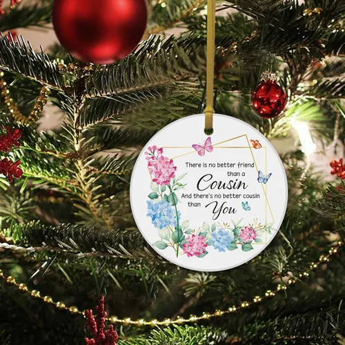 Miniatura 4 de REWIDPARTY Adorno floral de primo, placa de recuerdo para árbol de Navidad, regalo de graduación, cumpleaños, para mujeres y hombres, adorno