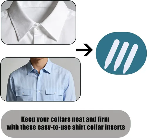 Miniatura 3 de Paquete de 25 estancias de plástico para cuello, 5 tamaños surtidos, insertos invisibles para cuello para camisas de vestir de hombre