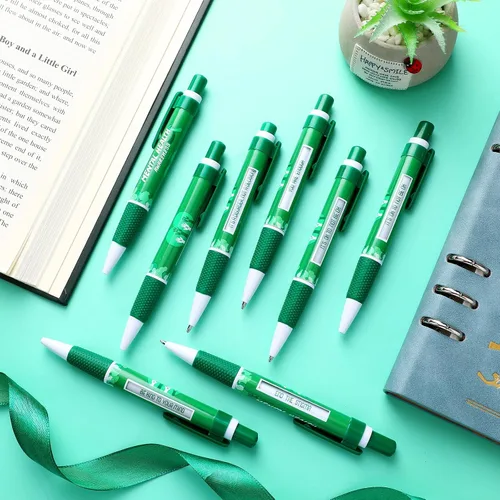 Miniatura 6 de 100 unidades de artículos de concientización sobre la salud mental, con cinta verde, bolígrafos con mensaje para el Día Mundial de la Salud Mental