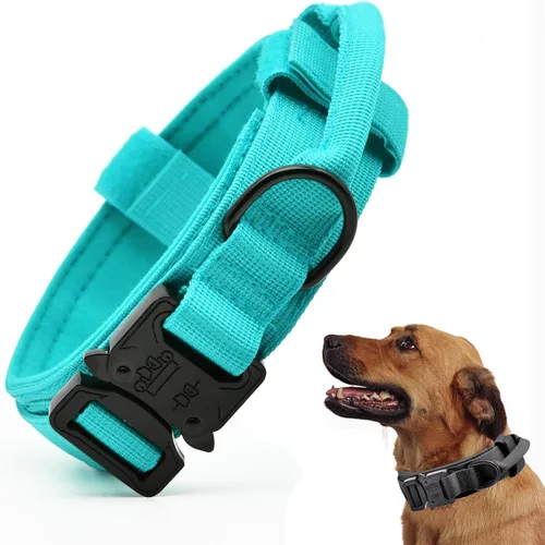 Miniatura 9 de Collar táctico para perro, collar ajustable de nailon para entrenamiento militar con mango de control y hebilla metálica de liberación rápida pesada