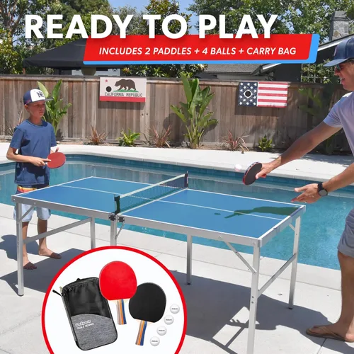 Miniatura 5 de GoSports - Juego de tenis de mesa de tamaño mediano – Rojo o azul – Juego de tenis de mesa portátil para interiores y exteriores con red, 2 raquetas