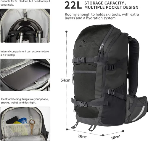 Miniatura 2 de Unigear Mochila de esquí, mochila de viaje de snowboard de 22 litros, mochila impermeable de poliéster 900D para snowboard, esquí, campamento