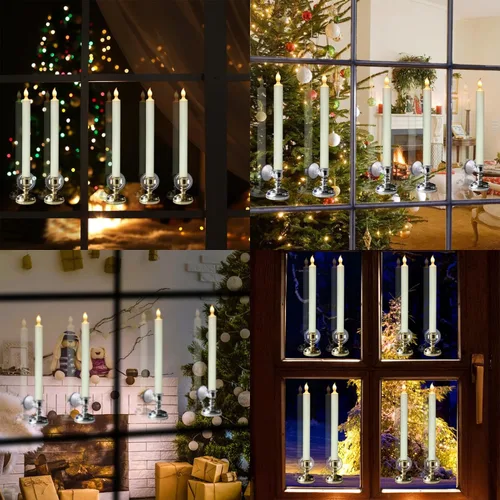 Miniatura 2 de Velas de Ventana Sin Llama con Control Remoto y Temporizador, Velas LED Cónicas Operadas por Batería con Ventosas Juego de 6 Velas de Ventana de A-6
