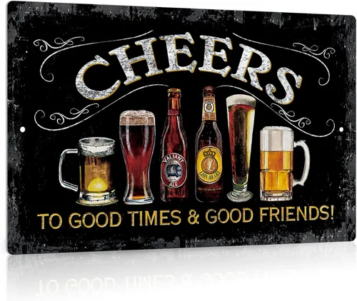 Putuo Decor Letrero de estaño de metal Cheers, letreros de barra para bar en casa, pub, cueva de hombre, decoración de pared para buenos momentos ¡8