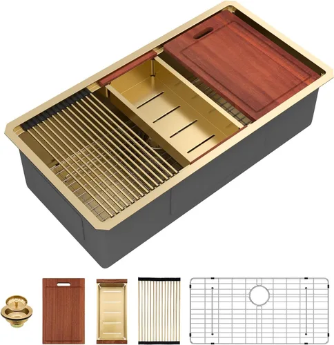 Miniatura 30 de Sarlai 33 Fregadero de Cocina Empotrado - Fregadero de 33 x 19 Pulgadas Bajo Encimera Estación de Trabajo de Profundidad Sencillo Tazón 16 Calibre