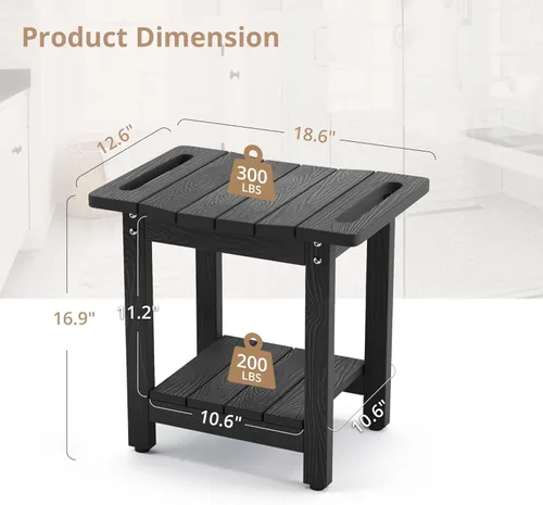 Miniatura 2 de LUE BONA HDPS Bancos de ducha para ducha interior, taburete de ducha negro para afeitarse las piernas con estante, asiento de ducha impermeable