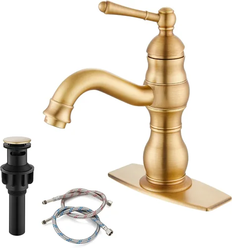gotonovo Grifo de lavabo de baño con 1 agujero, mango individual, grifo de tocador giratorio de 360°, grifo mezclador de lavabo a juego, desagüe