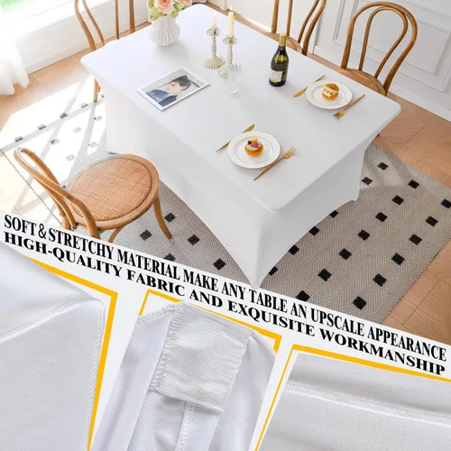 Miniatura 12 de Famstar Paño de Mesa Negro de 4 Pies de Elastano, Paño de Mesa Ajustado para Mesas Rectangulares, Fundas Elásticas Lavables Sin Arrugas