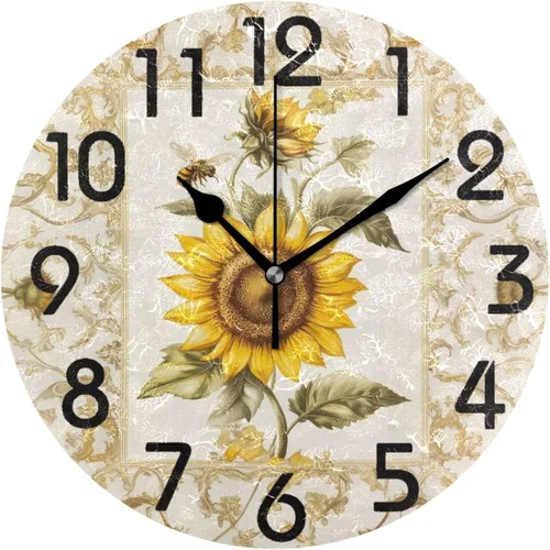 Miniatura 32 de Reloj de pared redondo retro de otoño con dos gnomos y calabaza de 10 pulgadas, funciona con pilas, reloj de escritorio analógico silencioso sin