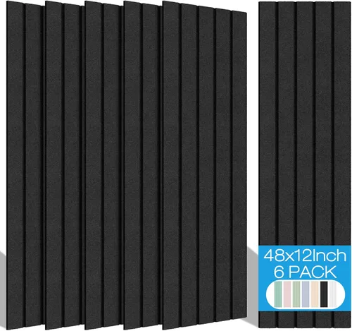 BUBOS Paquete de 6 paneles acústicos grandes, paneles insonorizados de 48 x 12 pulgadas para paredes, paneles acústicos autoadhesivos, paneles de