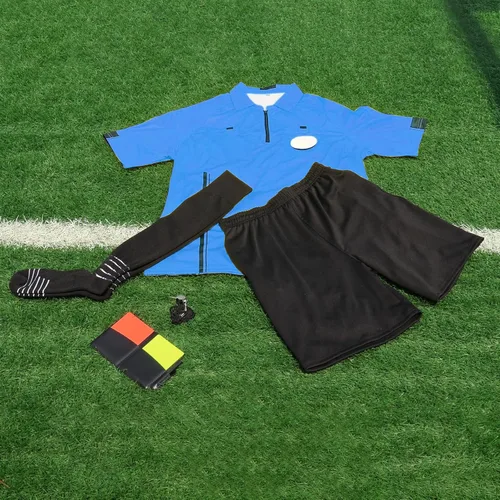 Miniatura 3 de VKT Kit de árbitro de fútbol, camiseta de árbitro de fútbol, pantalones cortos, calcetines de referencia, silbato, tarjeta roja y amarilla