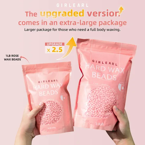 Miniatura 2 de GIRLEARLE - Perlas de cera dura para depilación, 2.5 libras, con aceite de rosa infundido, cera brasileña para bikini para mujeres y hombres, piel