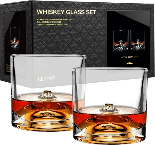 Miniatura 18 de LIITON Denali Mountain - Juego de 2 vasos de whisky de cristal pesado, vaso de bourbon congelable grueso de 1 libra cada uno, cócteles de cristal