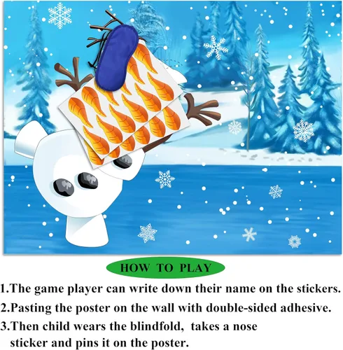Miniatura 3 de Juego de Poner la Nariz en el Muñeco de Nieve de HRENCY para Niños, Juego de Fiesta de Navidad para Niños, Juego de Pin el Muñeco de Nieve con 24