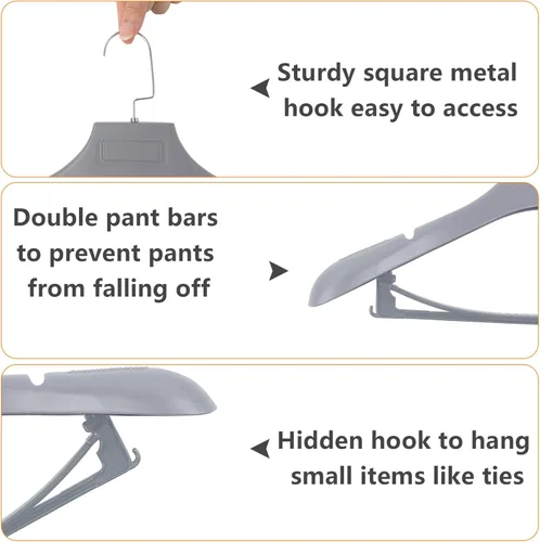 Miniatura 3 de DEDU Perchas de Plástico Extra Anchas para Trajes de Hombre, Paquete de 15, Ancho 17.7", Perchas Grises para Suéter sin Protuberancia en el Hombro