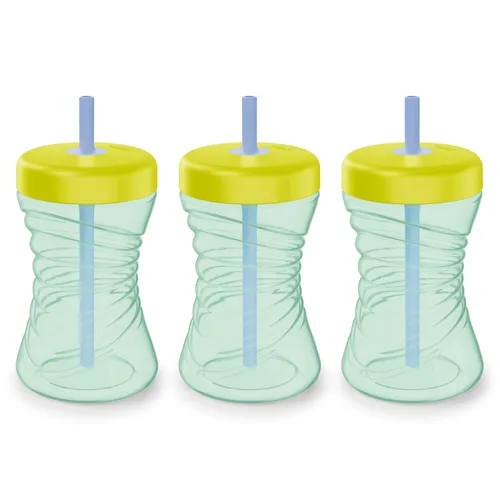 Miniatura 8 de NUK First Choice Fun Grips - Vaso con popote 2.0, 10 onzas, taza para sorber con asas, vaso para popote a prueba de fugas, paquete de 3 Verde