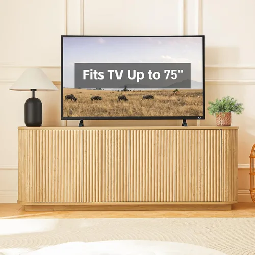 Miniatura 5 de Aparador de buffet de 64 pulgadas con almacenamiento, moderna credenza acanalada con estantes ajustables, mesa consola de barra de café de madera