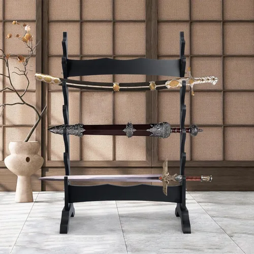 Miniatura 3 de lukar Soporte de espada de 6 niveles, soporte de exhibición de espadas multicapa, estante de madera para espadas, soporte de piso grande para Katana