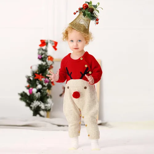 Miniatura 2 de Maemukilabe Suéter de punto de Navidad para bebé niño y niña, mono de manga larga, 1 pieza, ropa de otoño e invierno