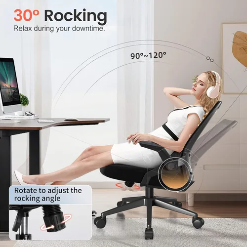 Miniatura 5 de GTPLAYER Silla de oficina ergonómica con reposabrazos abatibles, silla ejecutiva para computadora en casa, malla transpirable y cómodo soporte Negro