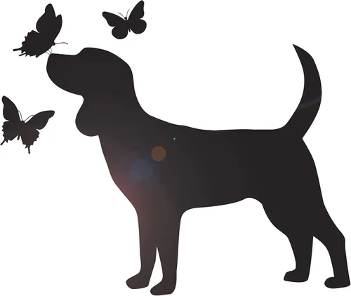 Vinilo adhesivo de pared de cachorro con silueta de mariposas, calcomanías de aseo para tienda de mascotas, mural, decoración grande (ig6275), color